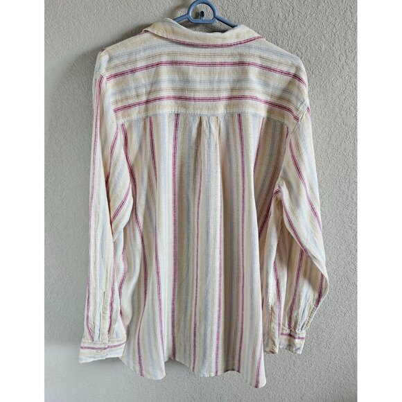 Gap Woman Size XL Long Sleeve Colorful Textured Stripe Linen Blend Tunic Blouse - Picture 2 of 8